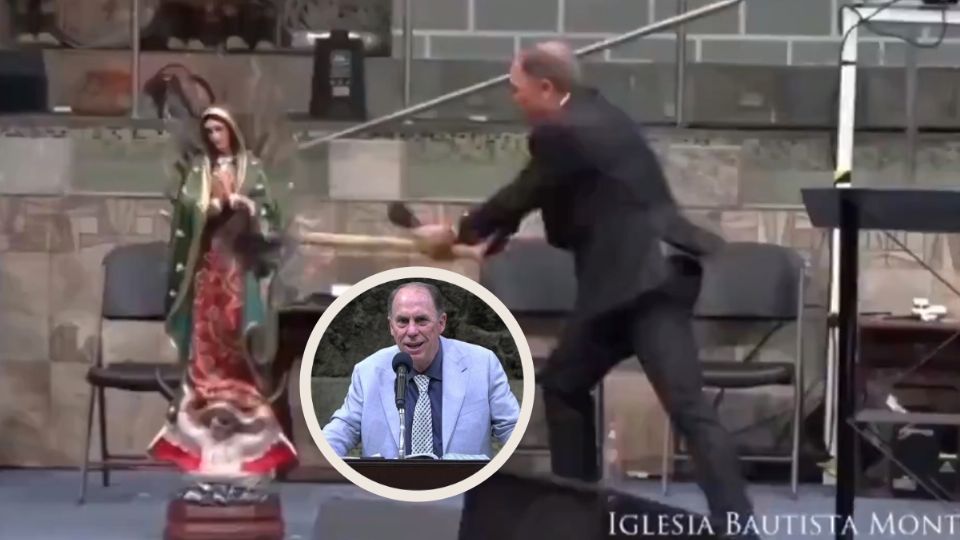 En el video se observa al hombre de origen norteamericano portar un hacha con el que asesta un golpe a la imagen de la Virgen de Guadalupe, de la religión católica, en medio de gritos de la gente