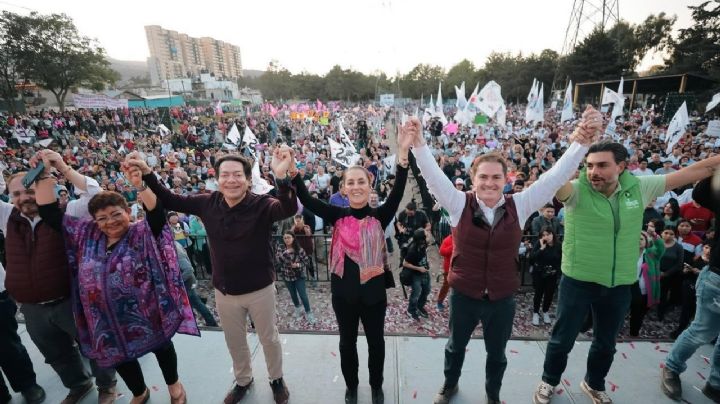 Ofrece Sheinbaum Cablebús en AO; la acompaña en mitin Ernestina Godoy