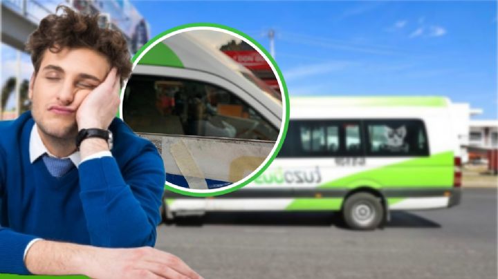 Captan a chofer de alimentadora del Tuzobús dormido en pleno paradero