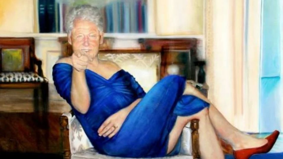 Jeffrey Epstein tenía colgada en su casa de Nueva York una extraña pintura al óleo del expresidente Bill Clinton, en la que llevaba un vestido azul y tacones de color rojo