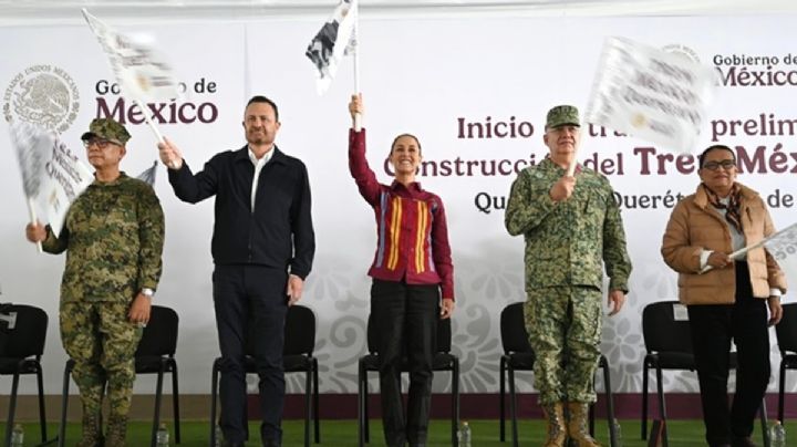 Sheinbaum da banderazo para obras del tren México-Querétaro