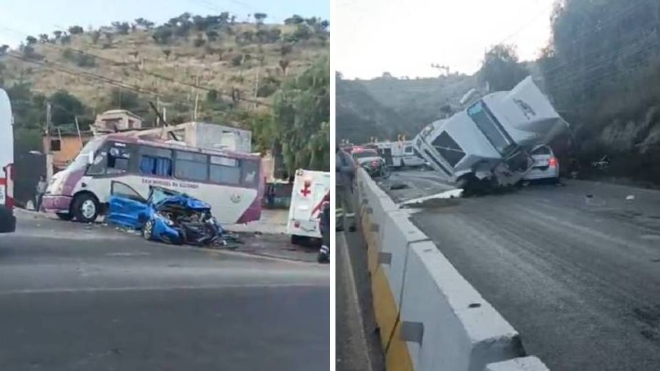 Tras el fuerte impacto, la persona que conducía el auto azul murió en el lugar y el tráiler se volcó sobre otro vehículo.