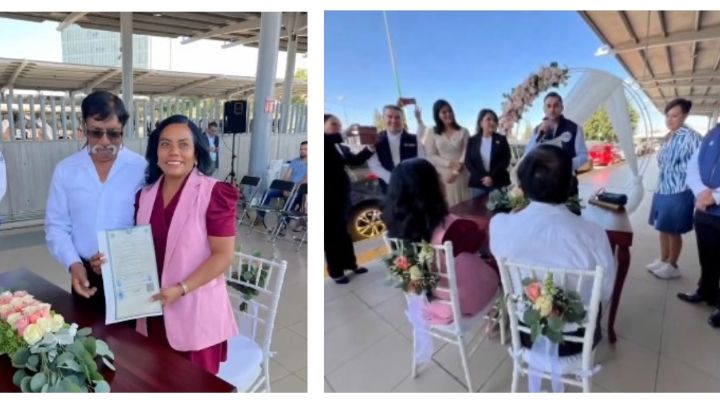 Se casan al civil en la base de camiones de Delta | VIDEO