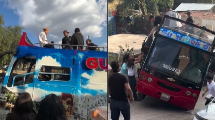 ¡Sustazo! Santa Fe Klan sufre accidente en turibús de Guanajuato | VIDEO