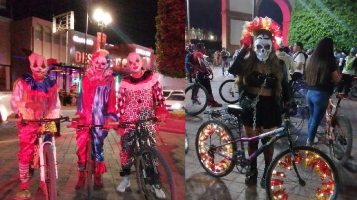 Paseo del terror en León: fantasmas y payasos recorren las calles en bicicleta