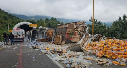 Cerrada carretera Puebla - Veracruz: Vuelca trailer en Cumbres de Maltrata