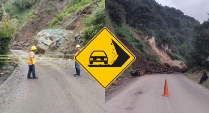 Derrumbe en la Molango-Xochicoatlán, carretera cerrada para retirar escombros