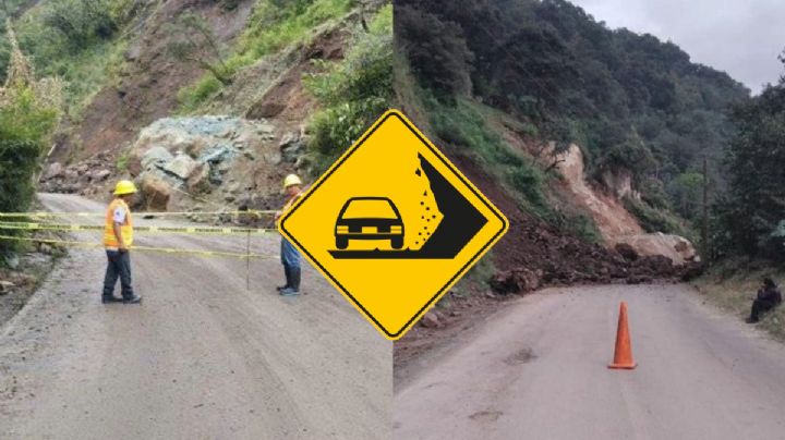 Derrumbe en la Molango-Xochicoatlán, carretera cerrada para retirar escombros