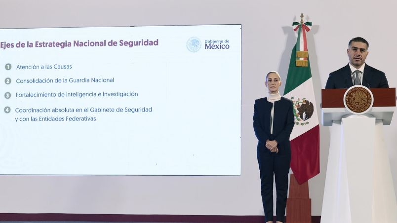 Harfuch en la presentación de la Estrategia Nacional de Seguridad, en al conferencia mañanera