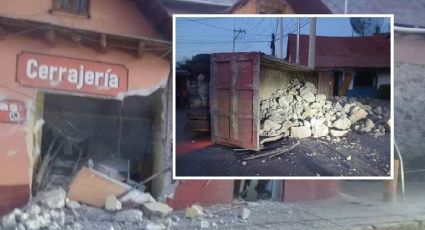 Choca camión de volteo contra locales en Real del Monte; así el accidente I Fotos