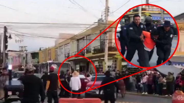 Ebrios casi atropellan a niños durante desfile en Ixmiquilpan; Policía los somete