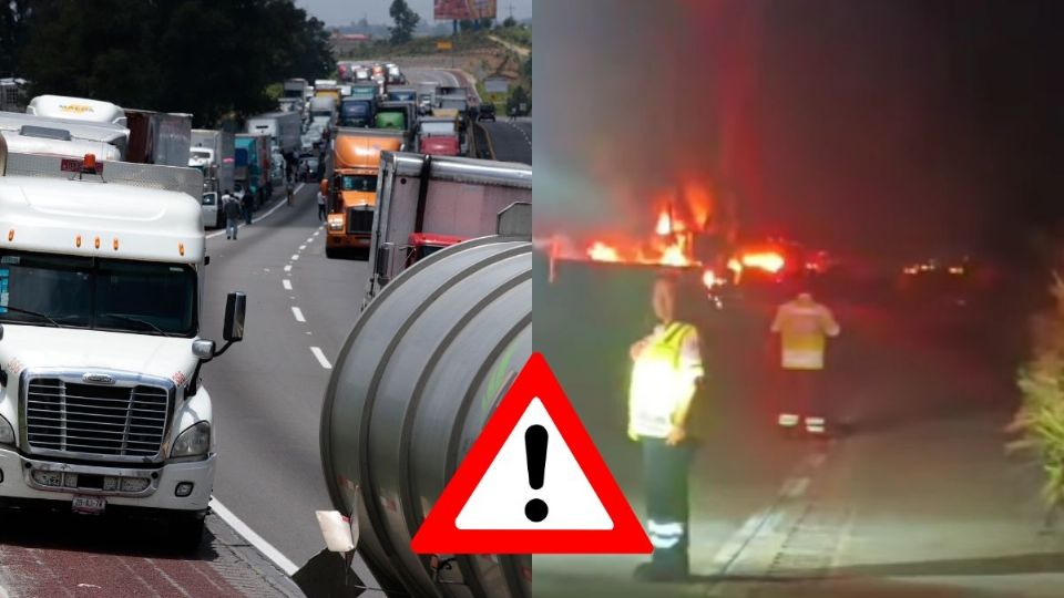 Incendio de tráiler, deja tráfico de 7 km en autopista Nuevo Teapa - Cosoleacaque