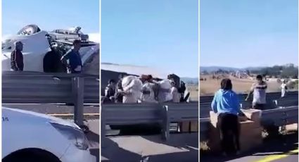 Arco Norte en Hidalgo: vuelca tráiler cargado con ropa y se desata la rapiña | VIDEO