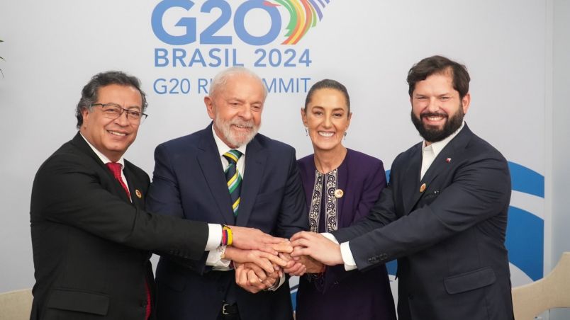 Gustavo Petro, de Colombia; Luiz Inácio 'Lula' Da Silva, de Brasil; Claudia Sheinbaum, de México, y Gabriel Boric, de Chile