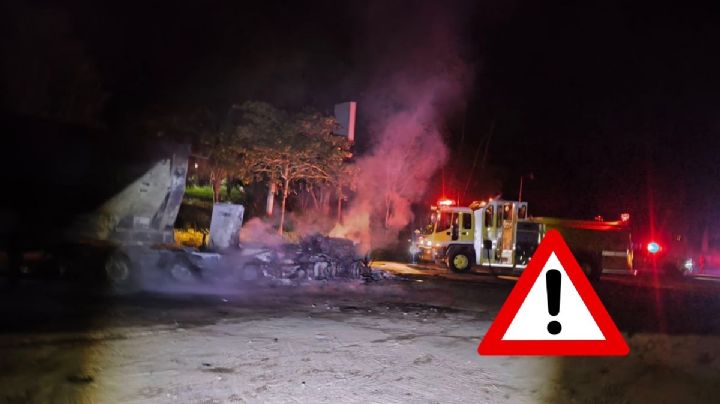 En Sayula de Alemán, delincuentes persiguen a trailero y queman su tractocamión