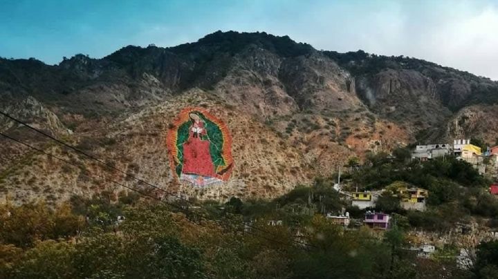 La mega imagen de la Virgen de Guadalupe de 120 metros en este cerro de Hidalgo