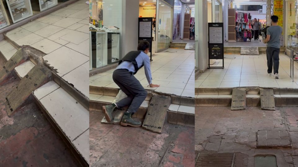 Rampa peligrosa en el Portal Galerías en la calle 5 de Mayo