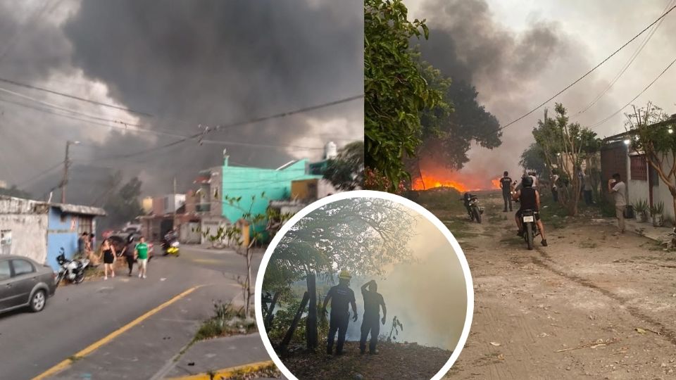 Vecinos del puerto de Veracruz huyen del fuego.