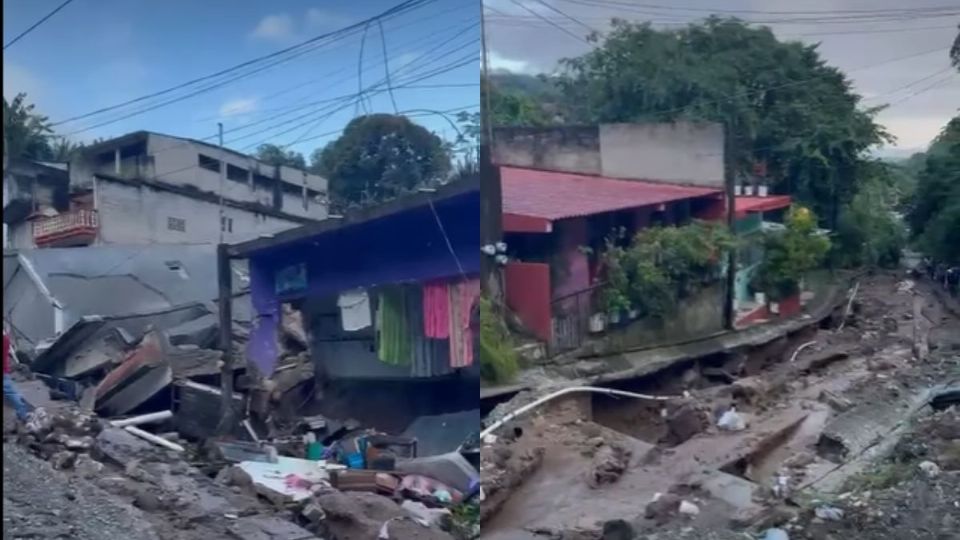 Intensa lluvia hace colapsar a 2 viviendas en Tlapacoyan; evacuan a 7 familias