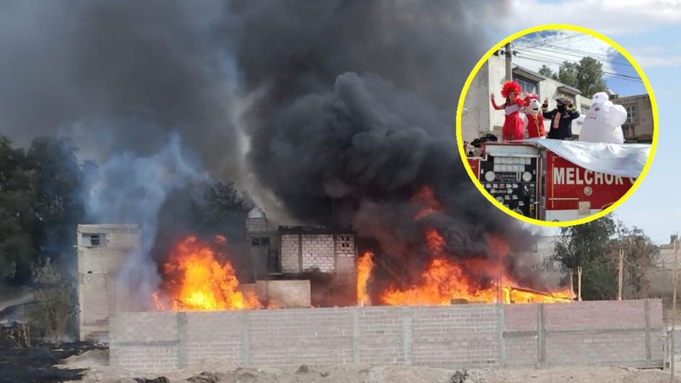 Incendio arrasa taller en Melchor Ocampo, mientras bomberos participaban en carnaval