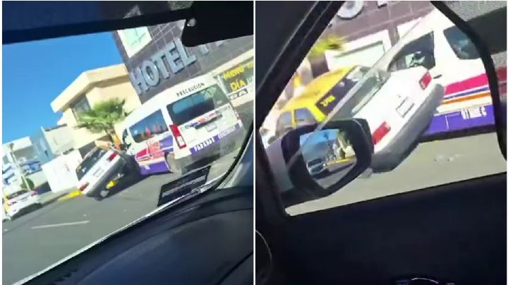 Taxi y combi quedan encimados tras chocar en Pachuca | VIDEO