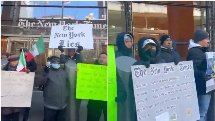 Decenas de mexicanos protestan frente al NYT ante reportaje contra AMLO