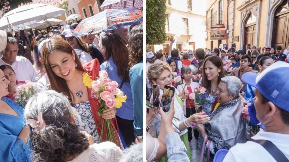 Libia Dennise recibió flores con guanajuatenses en el Día de las Flores en la capital del estado.
