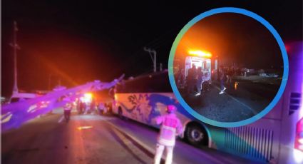 Autobús choca en carretera de Hidalgo y se lleva base de “corbata”; hay heridos | FOTOS