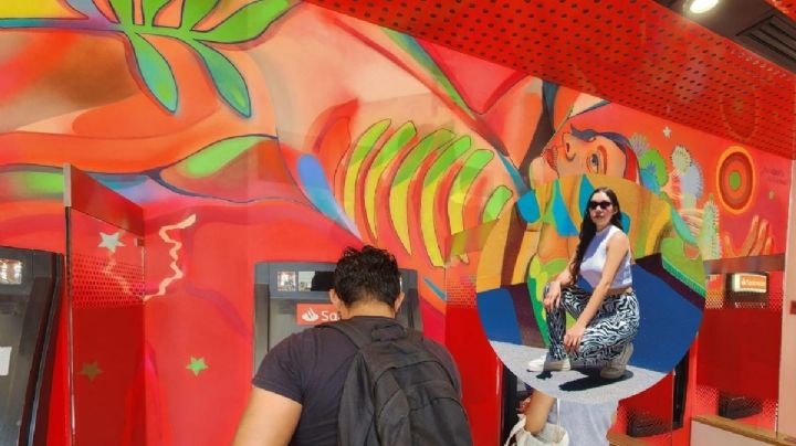 Muralista veracruzana que pintó en mundial de Qatar, decora banco en Papantla