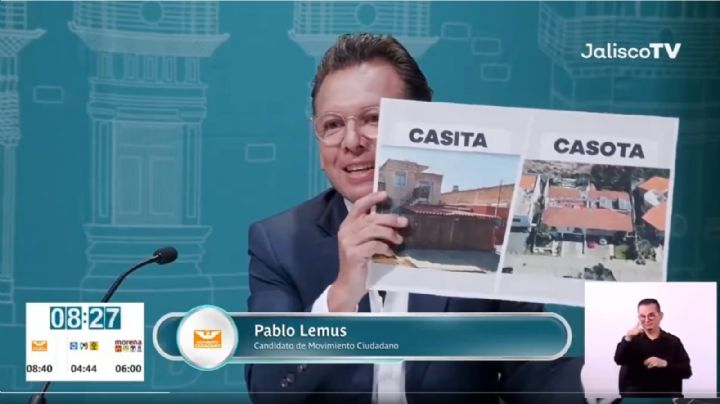 Debate Jalisco 2024: Pablo Lemus, de MC, exhibe mansión de la candidata de Morena