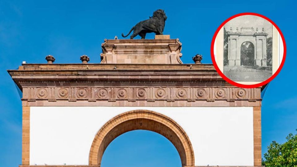 El Arco de la Calzada no siempre tuvo su característico León de bronce; así se veía hace 50 años