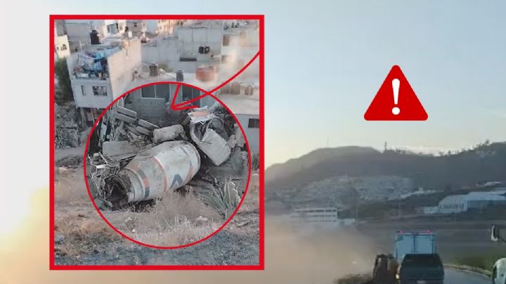 Camión tipo revolvedora impacta contra vivienda tras volcar en la Pachuca-Real del Monte