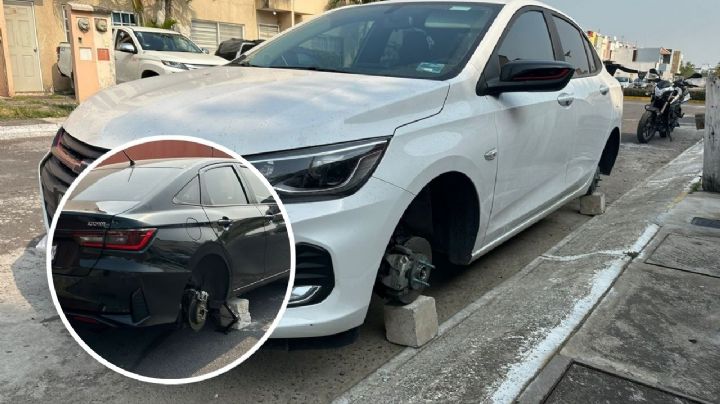 Roballantas atacan en fraccionamiento de Veracruz y dejan autos en ladrillos