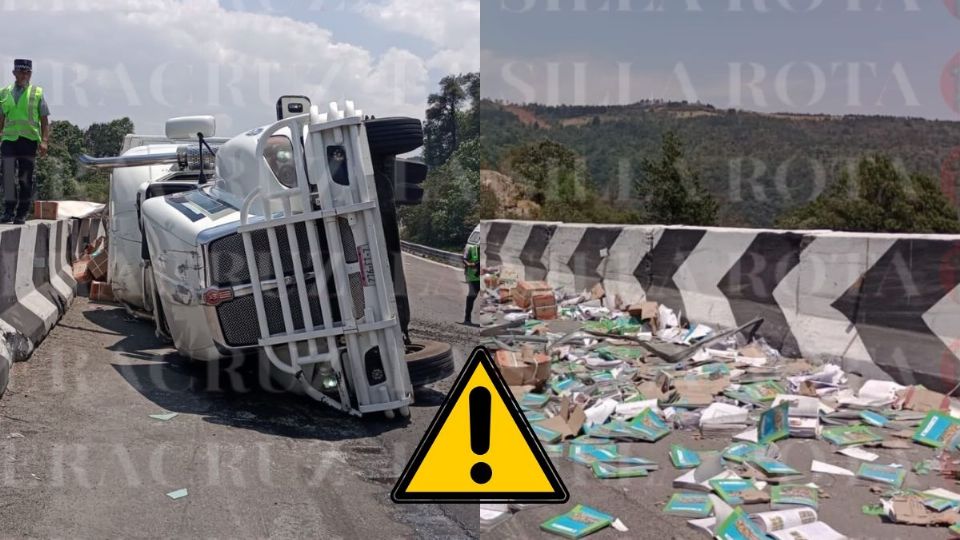 Vuelca tráiler con libros de de la SEP en las Cumbres de Maltrata