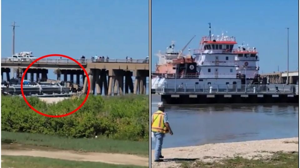 Barcaza choca y derriba puente en Galveston, Texas | VIDEO