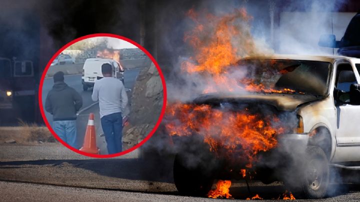 Se incendia camioneta en la Pachuca-Real del Monte; se salvan 3 personas