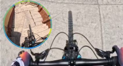 Deportista extremo baja en bicicleta las escaleras de La Alcantarilla al mercado Benito Juárez | VIDEO