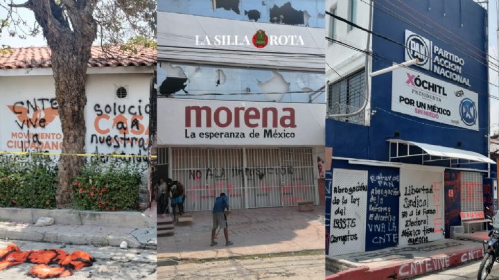 Maestros de la CNTE destrozan y queman sedes de partidos en Tuxtla Gutiérrez