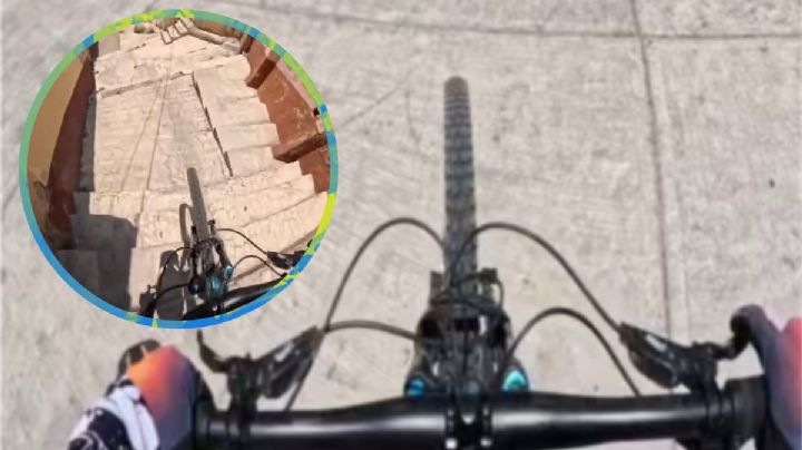 Deportista extremo baja en bicicleta las escaleras de La Alcantarilla al mercado Benito Juárez | VIDEO