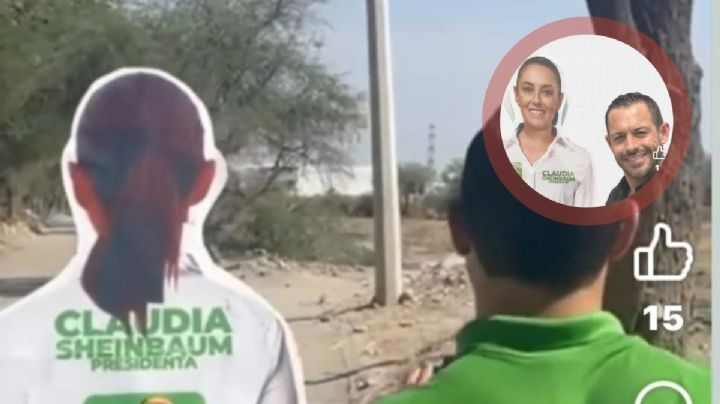 Gerardo Fernández hace campaña con una Claudia Sheinbaum de cartón