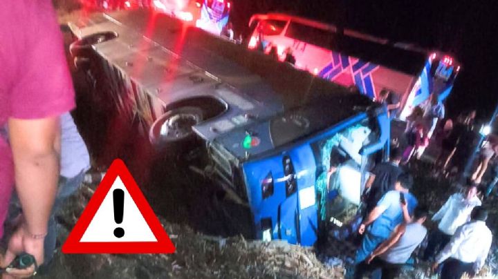 Vuelca autobús en autopista de Veracruz; iban a cierre de campaña de Sheinbaum en CDMX