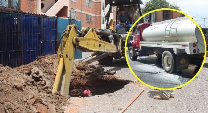 Cae pipa de agua en socavón provocado por fuga de agua en Tultitlán