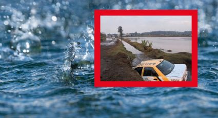 Taxi cae en zanja tras las lluvias en Hidalgo; conductor sale ileso