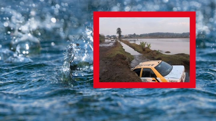 Taxi cae en zanja tras las lluvias en Hidalgo; conductor sale ileso