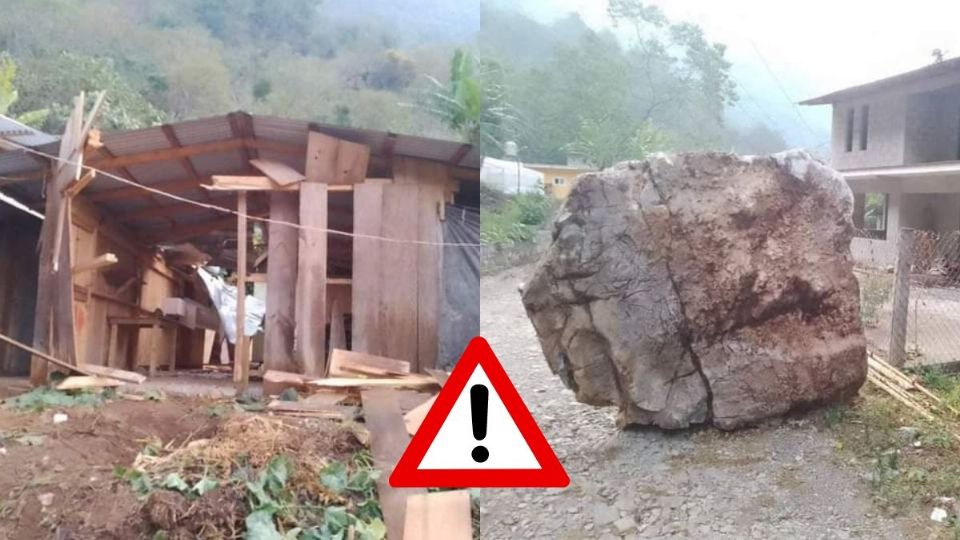 Cae piedra gigante sobre vivienda de madera en Tequila, Veracruz