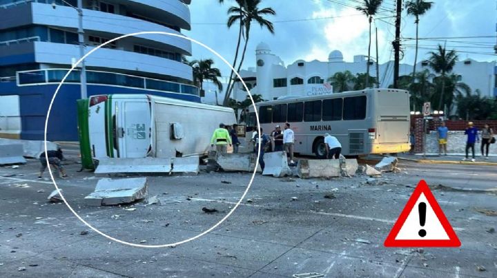 Camión de pasajeros vuelca en bulevar de Boca del Río; hay 3 heridos (VIDEO)