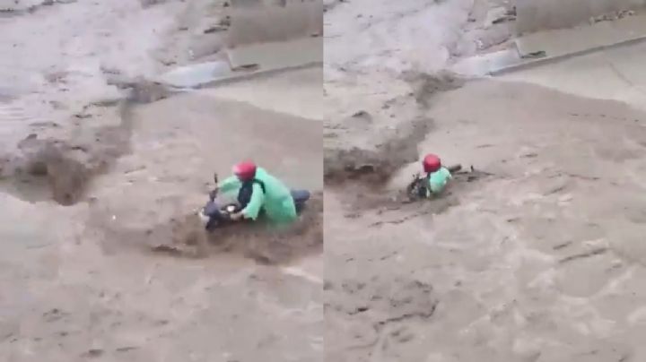 Motociclista es arrastrado por caudal de agua en Oaxaca, tras paso de "Alberto" | VIDEO