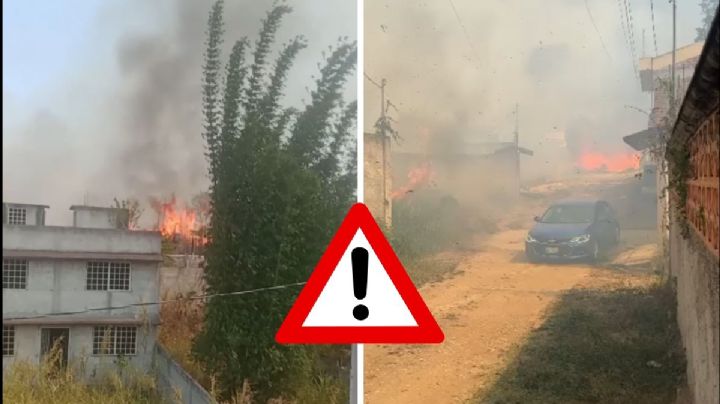 Evacúan casas en El Lencero por incendio de pastizal cerca de Xalapa