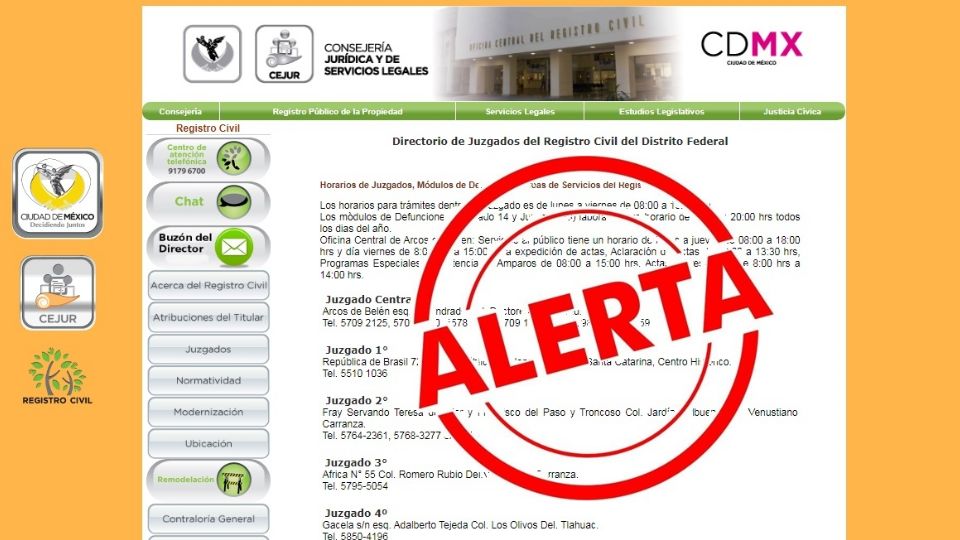 Alertan por página falsa del Registro Civil CDMX