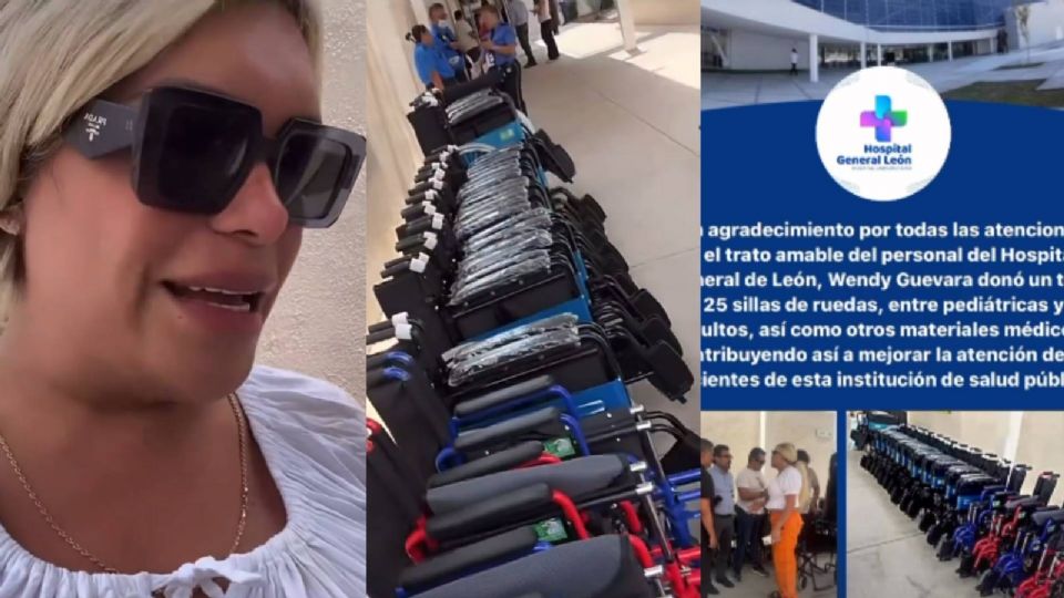 Mediante publicaciones en sus redes sociales, la influencer dio a conocer que llevó 23 sillas de ruedas al Hospital General de León, 18 para personas adultas y 5 más para niños.